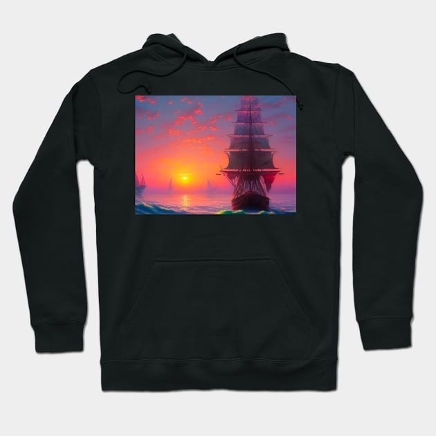 Sailing ship at sunset Hoodie by sailorsam1805